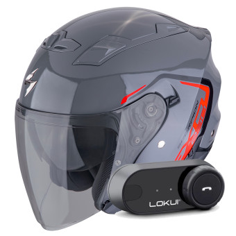 Casque Jet Scorpion Exo 230 Cit-E Grey Red + Kit Bluetooth Lokui K30 Casque Jet Scorpion Exo 230 Cit-E Grey Red + Kit Bluetooth Lokui K30