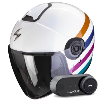 Jet Scorpion Exo City II Bee White Green Gold + Kit Bluetooth Lokui K30