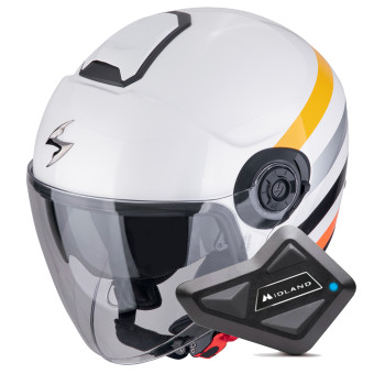 Jet Scorpion Exo City II Bee White Yellow + Kit Bluetooth BT Mini