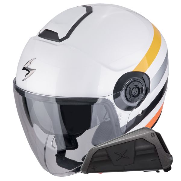 Jet Scorpion Exo City II Bee White Yellow + Bluetooth-Kit Exo-Com Link-1