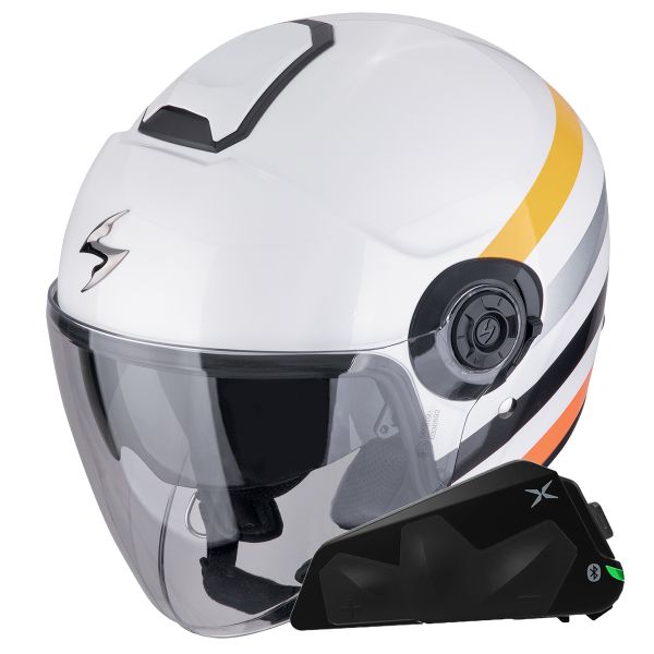 Jet Scorpion Exo City II Bee White Yellow + Bluetooth-Kit Exo-Com Link-1C