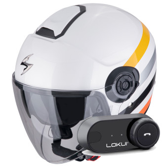Jet Scorpion Exo City II Bee White Yellow + Kit Bluetooth Lokui K30