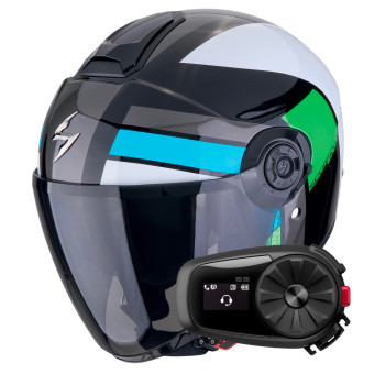 Jet Scorpion Exo City II Blur Black White Green + Kit Bluetooth 5S