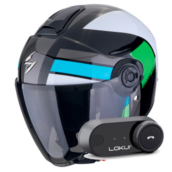 Jet Scorpion Exo City II Blur Black White Green + Kit Bluetooth Lokui K30