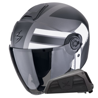 Jet Scorpion Exo City II Blur Silver Matt Black White + Bluetooth-Kit Exo-Com Link-1