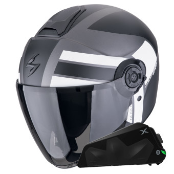 Jet Scorpion Exo City II Blur Silver Matt Black White + Bluetooth-Kit Exo-Com Link-1C