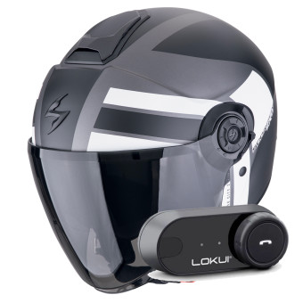 Casque Jet Scorpion Exo City II Blur Silver Matt Black White + Kit Bluetooth Lokui K30 Casque Jet Scorpion Exo City II Blur Silver Matt Black White + Kit Bluetooth Lokui K30