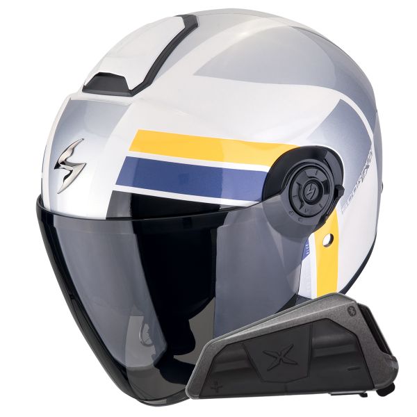 Jet Scorpion Exo City II Blur White Silver Yellow + Bluetooth-Kit Exo-Com Link-1