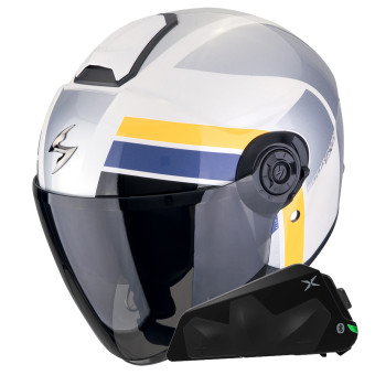 Jet Scorpion Exo City II Blur White Silver Yellow + Bluetooth-Kit Exo-Com Link-1C