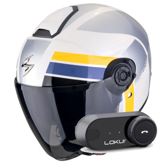 Jet Scorpion Exo City II Blur White Silver Yellow + Kit Bluetooth Lokui K30