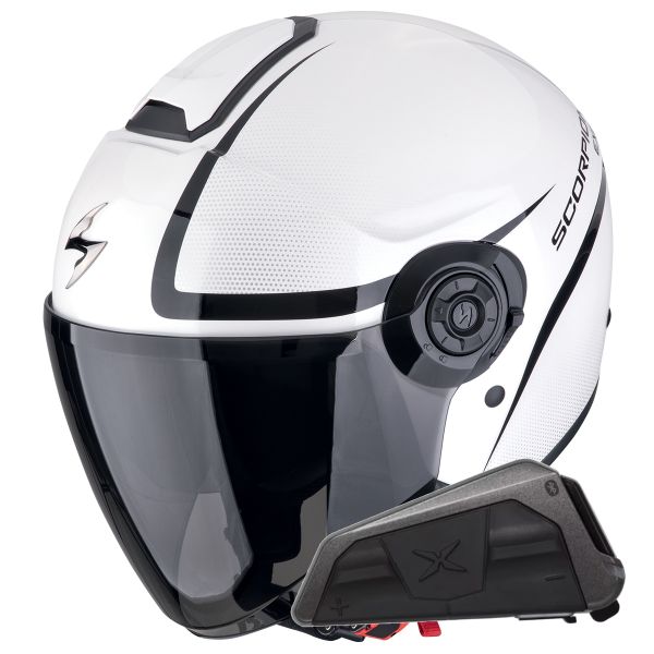 Jet Scorpion Exo City II Intercity White Black + Bluetooth-Kit Exo-Com Link-1