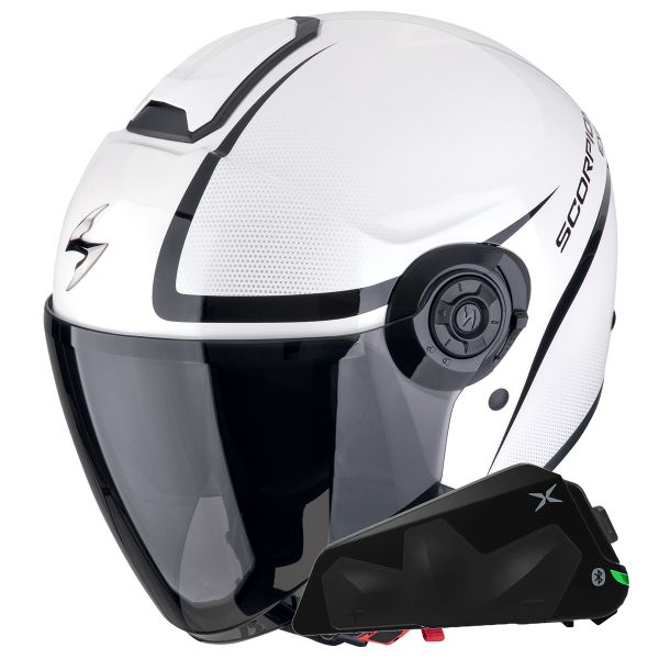 Jet Scorpion Exo City II Intercity White Black + Bluetooth-Kit Exo-Com Link-1C