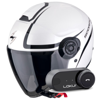 Jet Scorpion Exo City II Intercity White Black + Kit Bluetooth Lokui K30