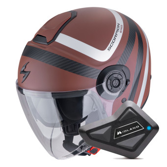 Jet Scorpion Exo City II Riva Brown Silver + Kit Bluetooth BT Mini