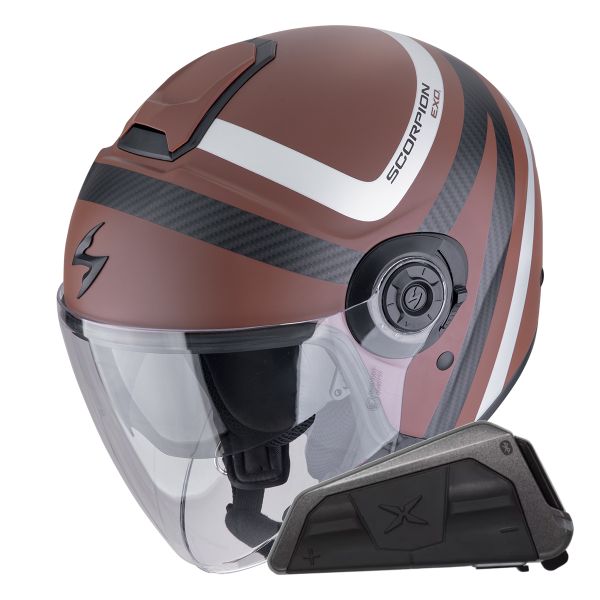 Jet Scorpion Exo City II Riva Brown Silver + Bluetooth-Kit Exo-Com Link-1