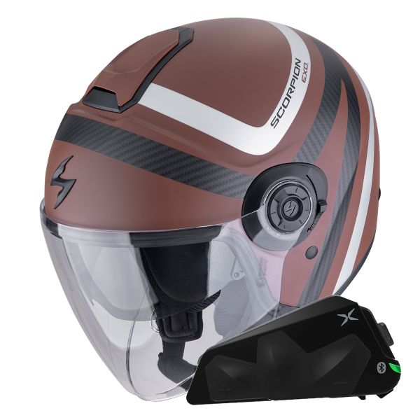 Jet Scorpion Exo City II Riva Brown Silver + Bluetooth-Kit Exo-Com Link-1C