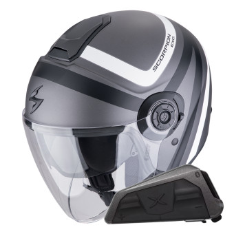 Jet Scorpion Exo City II Riva Silver Matt Black White + Bluetooth-Kit Exo-Com Link-1