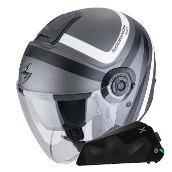 Jet Scorpion Exo City II Riva Silver Matt Black White + Bluetooth-Kit Exo-Com Link-1C