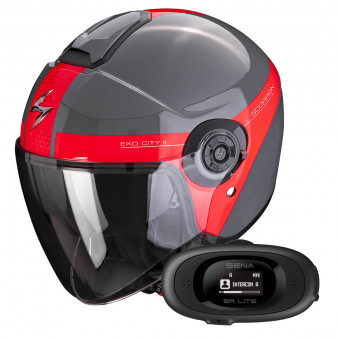 Jet Scorpion Exo City II Short Grey Red + Kit bluetooth 5R Lite