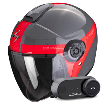 Jet Scorpion Exo City II Short Grey Red + Kit Bluetooth Lokui K30