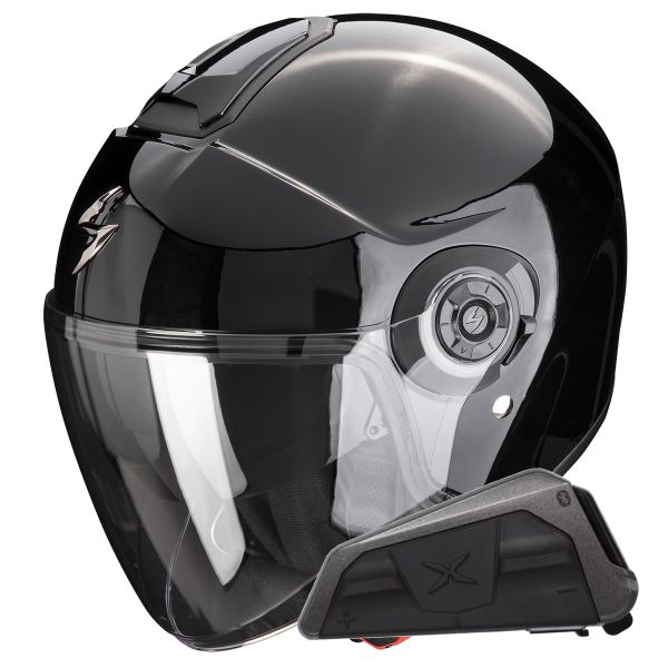 Jet Scorpion Exo City II Solid Black + Bluetooth-Kit Exo-Com Link-1 Jet Scorpion Exo City II Solid Black + Bluetooth-Kit Exo-Com Link-1