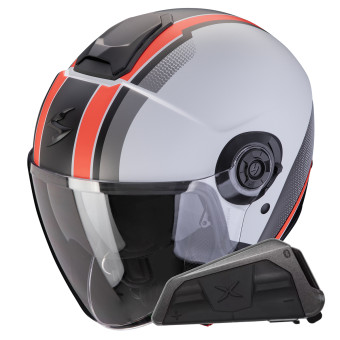 Jet Scorpion Exo City II Vel Grey Red Matt + Bluetooth-Kit Exo-Com Link-1
