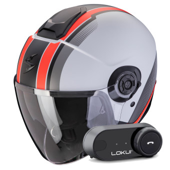 Jet Scorpion Exo City II Vel Grey Red Matt + Kit Bluetooth Lokui K30