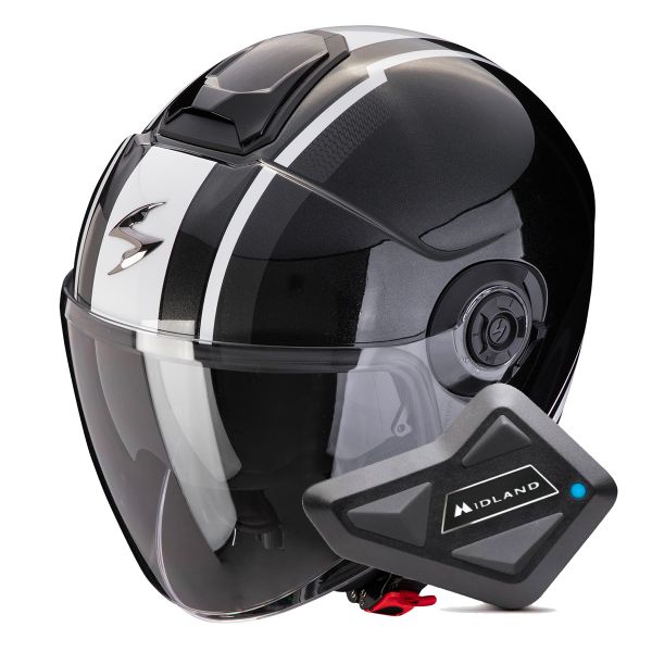 Jet Scorpion Exo City II Vel Metal Black White + Kit Bluetooth BT Mini