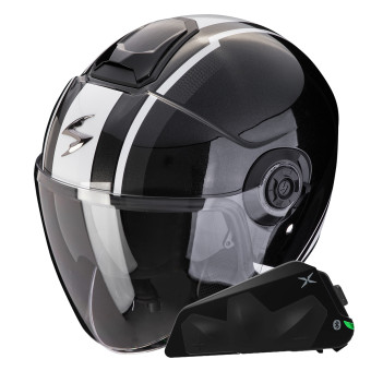 Jet Scorpion Exo City II Vel Metal Black White + Bluetooth-Kit Exo-Com Link-1C