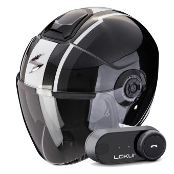 Jet Scorpion Exo City II Vel Metal Black White + Kit Bluetooth Lokui K30