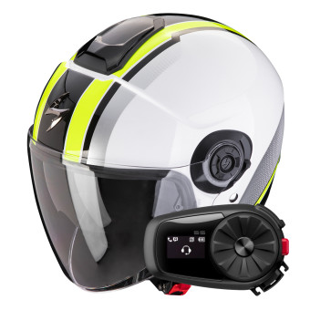 Jet Scorpion Exo City II Vel White Yellow Fluo + Kit Bluetooth 5S Solo