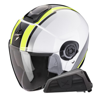 Casque Jet Scorpion Exo City II Vel White Yellow Fluo + Bluetooth-Kit Exo-Com Link-1 Casque Jet Scorpion Exo City II Vel White Yellow Fluo + Bluetooth-Kit Exo-Com Link-1