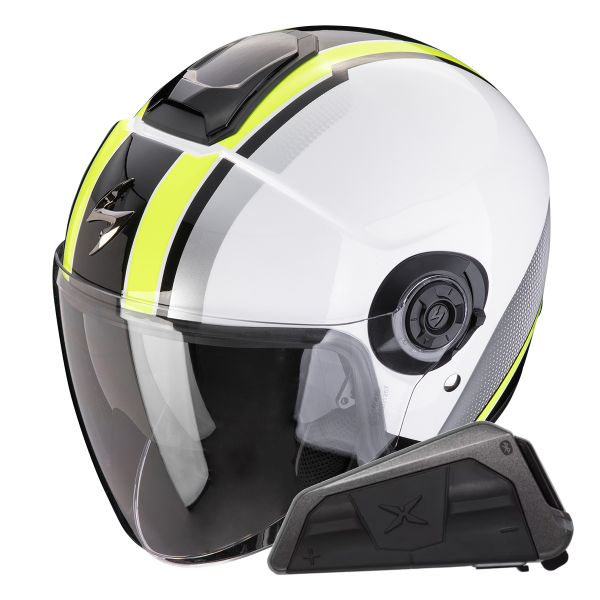Jet Scorpion Exo City II Vel White Yellow Fluo + Bluetooth-Kit Exo-Com Link-1