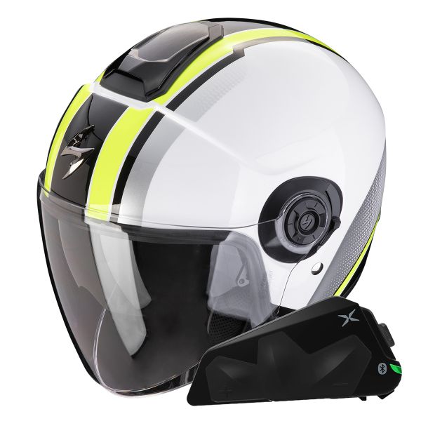 Jet Scorpion Exo City II Vel White Yellow Fluo + Bluetooth-Kit Exo-Com Link-1C