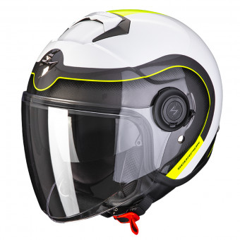 Scorpion Exo City Roll Pearl White Yellow Fluo + Kit Bluetooth Sena SMH5 Solo