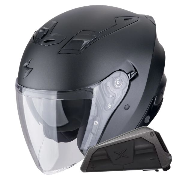 Jet Scorpion Exo Z1 Black Pearl Matt + Bluetooth-Kit Exo-Com Link-1 Jet Scorpion Exo Z1 Black Pearl Matt + Bluetooth-Kit Exo-Com Link-1