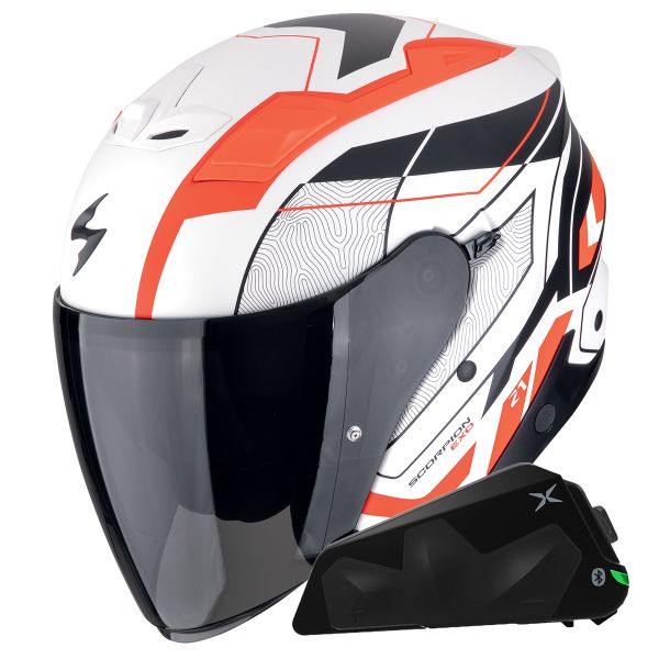 Jet Scorpion Exo Z1 Vue Matt White Red Black + Bluetooth-Kit Exo-Com Link-1C