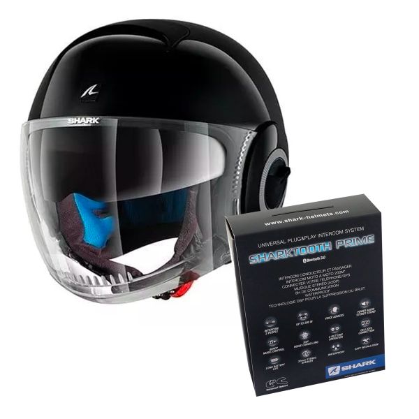 Jet Shark Nano Blank BLK + Kit Bluetooth Sharktooth Prime