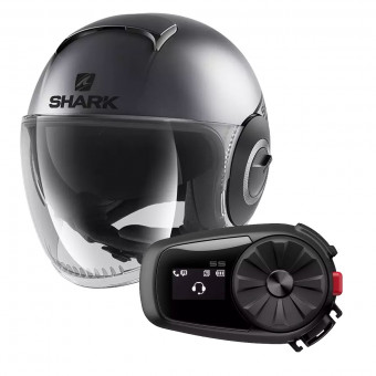 Jet Shark Nano Street Neon Charcoal Grey Matt Black + Kit Bluetooth Sena 5S Solo