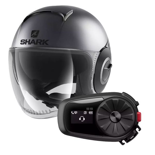 Jet Shark Nano Street Neon Charcoal Grey Matt Black + Kit Bluetooth Sena 5S Solo