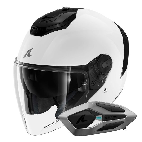 Jet Shark RS JET Blank WHU + Kit Bluetooth Sena for Shark Mesh Solo