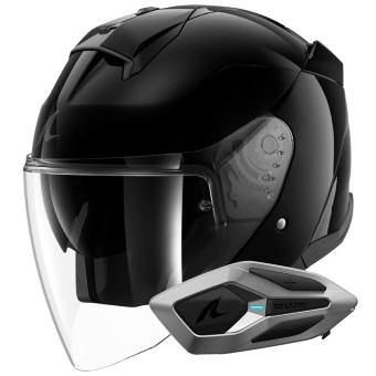 Jet Shark Skwal Jet Blank BLK + Kit Bluetooth Sena for Shark Mesh Solo