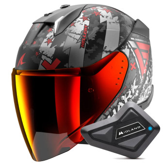 Jet Shark Skwal i3 Jet Hellcat Mat KUR + Kit Bluetooth BT Mini