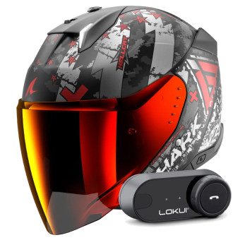 Jet Shark Skwal i3 Jet Hellcat Mat KUR + Kit Bluetooth Lokui K30
