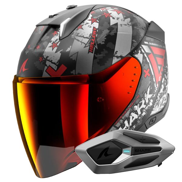 Jet Shark Skwal i3 Jet Hellcat Mat KUR + Kit Bluetooth Sena for Mesh Solo