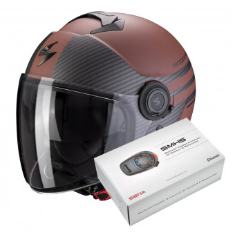Jet Scorpion Exo City Moda Brown Matt Black + Kit Bluetooth Sena SMH5 Solo