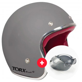 Jet Torx Wyatt Matt Grey + Wyatt Bubble 3 Studs Visor