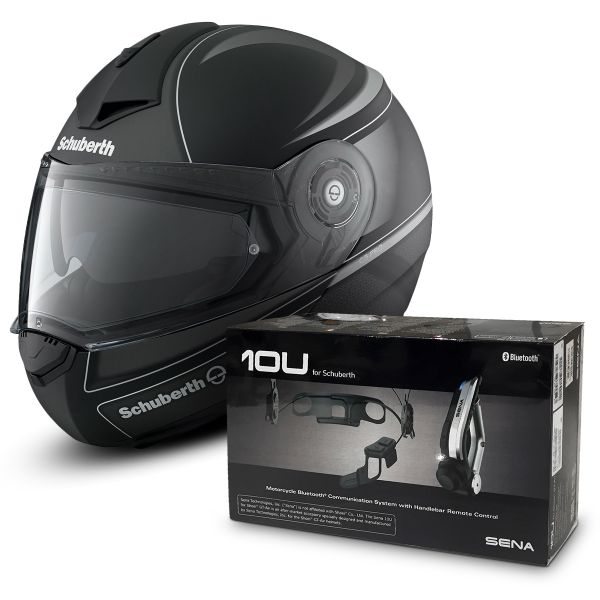 Klapp Schuberth C3 Pro Dark Klassisch Silber + Sena 10U Bluetooth Kit