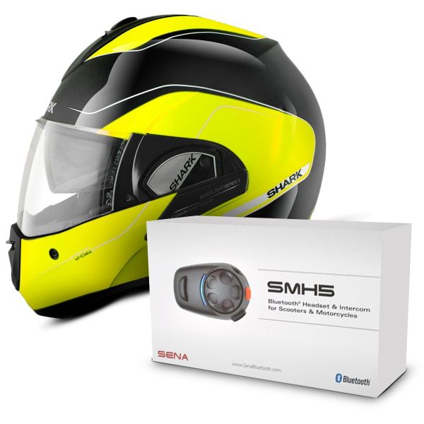 Klapp Shark Evoline Serie 3 Arona Hi-Vis KYK + Sena SMH5 Bluetooth Kit Klapp Shark Evoline Serie 3 Arona Hi-Vis KYK + Sena SMH5 Bluetooth Kit