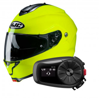 Klapp HJC C91 Fluo Green + Kit Bluetooth 5S Solo